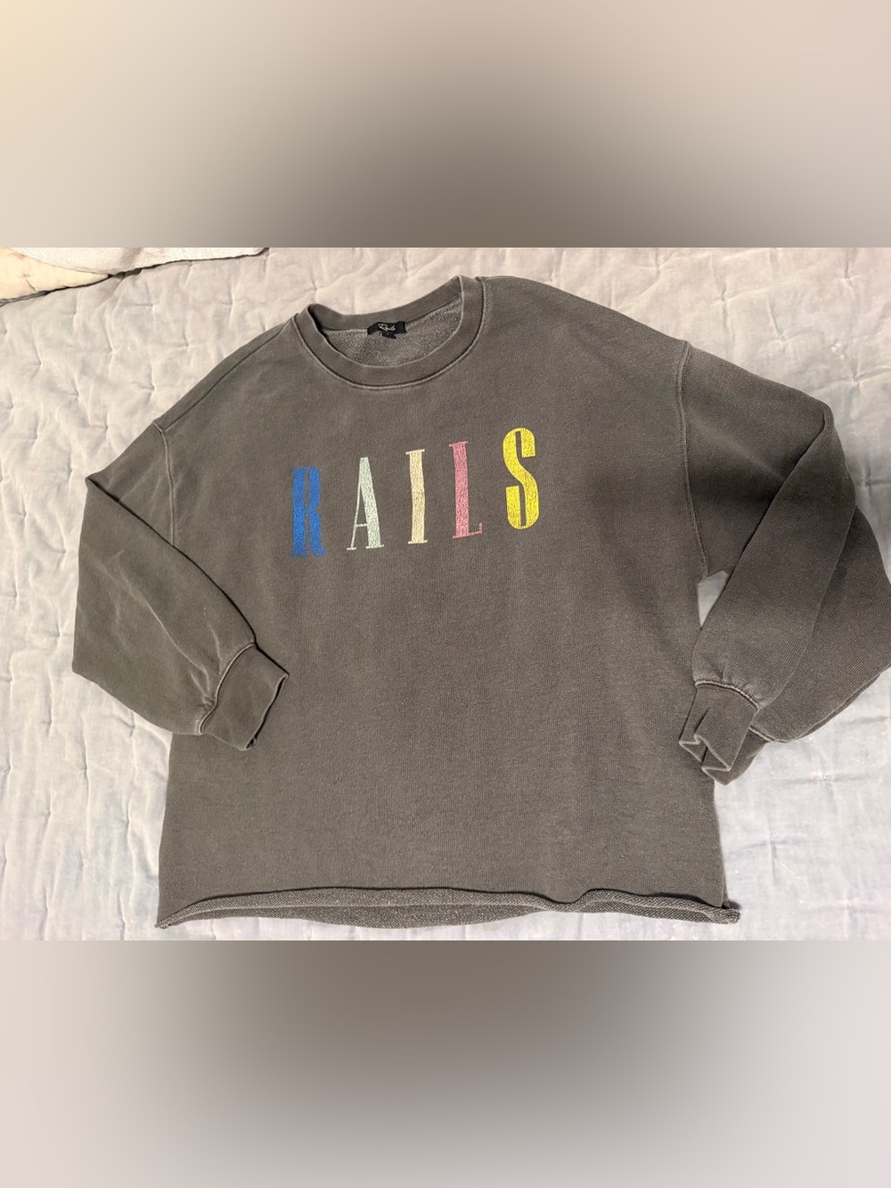 Rails women’s Charcoal Crewneck Sweatshirt with Multicolor Logo size small